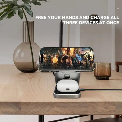 Foldable 3-in-1 Wireless Charging Station for Phone & Watch