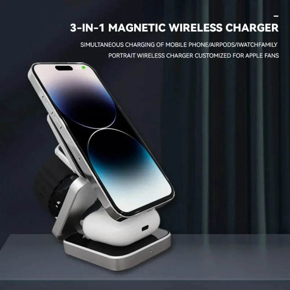 Foldable 3-in-1 Wireless Charging Station for Phone & Watch