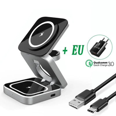 Foldable 3-in-1 Wireless Charging Station for Phone & Watch