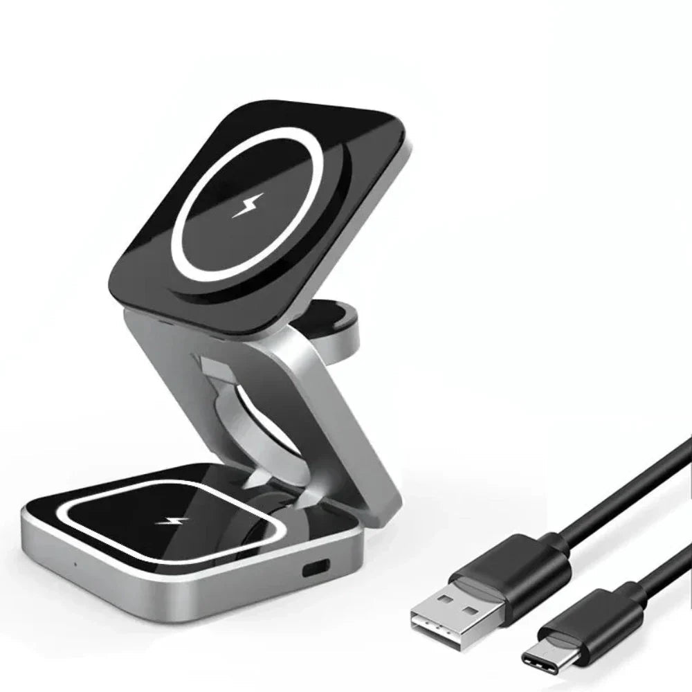 Foldable 3-in-1 Wireless Charging Station for Phone & Watch
