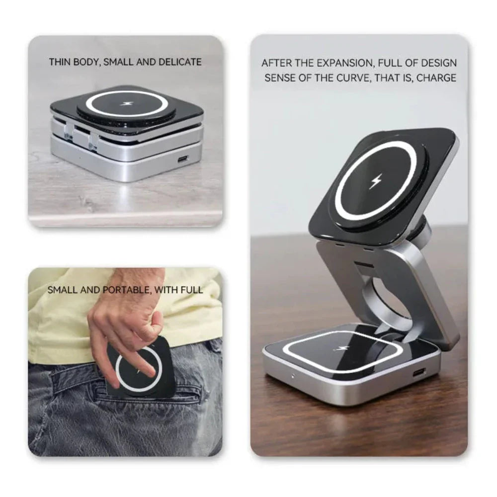 Foldable 3-in-1 Wireless Charging Station for Phone & Watch