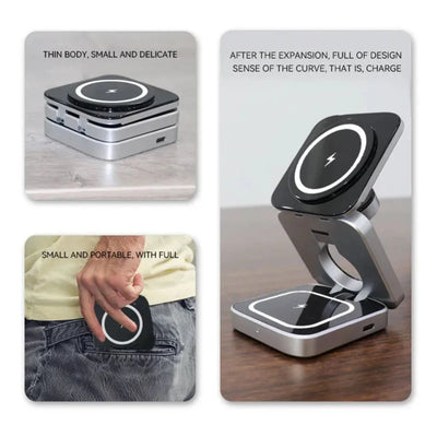 Foldable 3-in-1 Wireless Charging Station for Phone & Watch